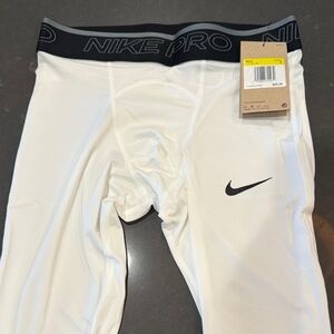 Nike White Compression Leggings with Black Accents